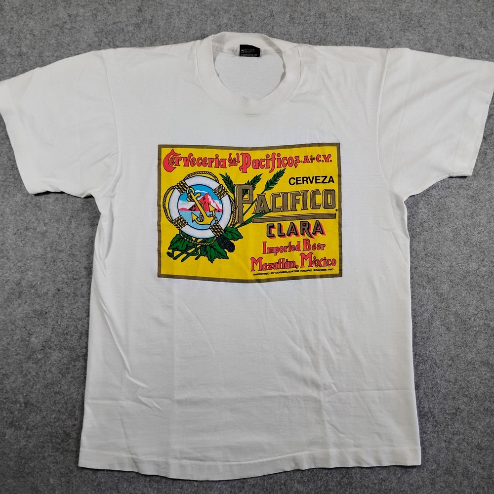 Vintage‎ Pacifico Clara Beer T-Shirt Mens Large White Screen Stars Best 90s USA